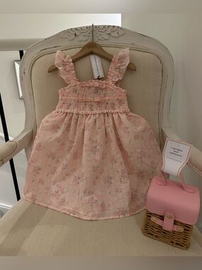 🦢 3T Gorgeous Pink Petit Floral Swiss Dot Ruffle Toddler Dress & Purse Set NWT